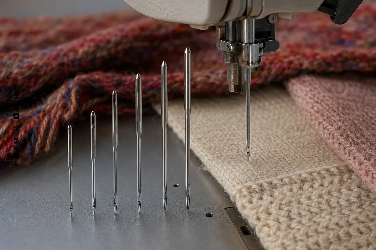 Representación técnica de aguja de coser en costura y confección.