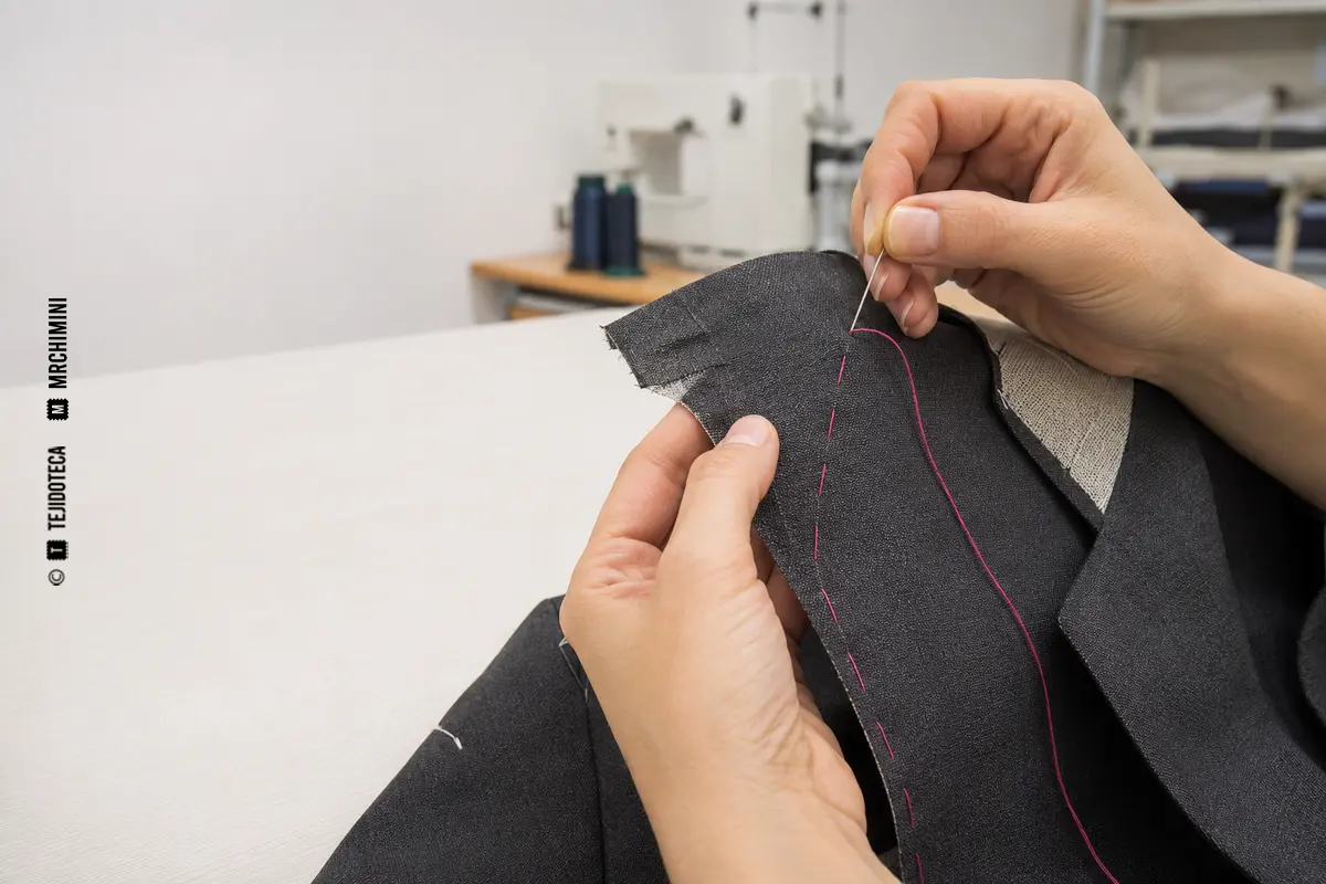 Representación técnica de hilván en confección textil.