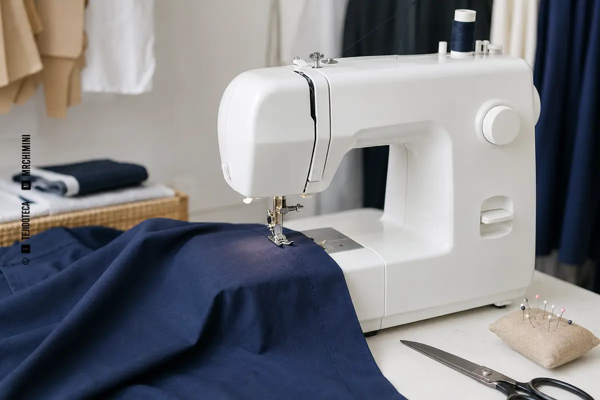 Representación técnica de máquina de coser en costura y confección.