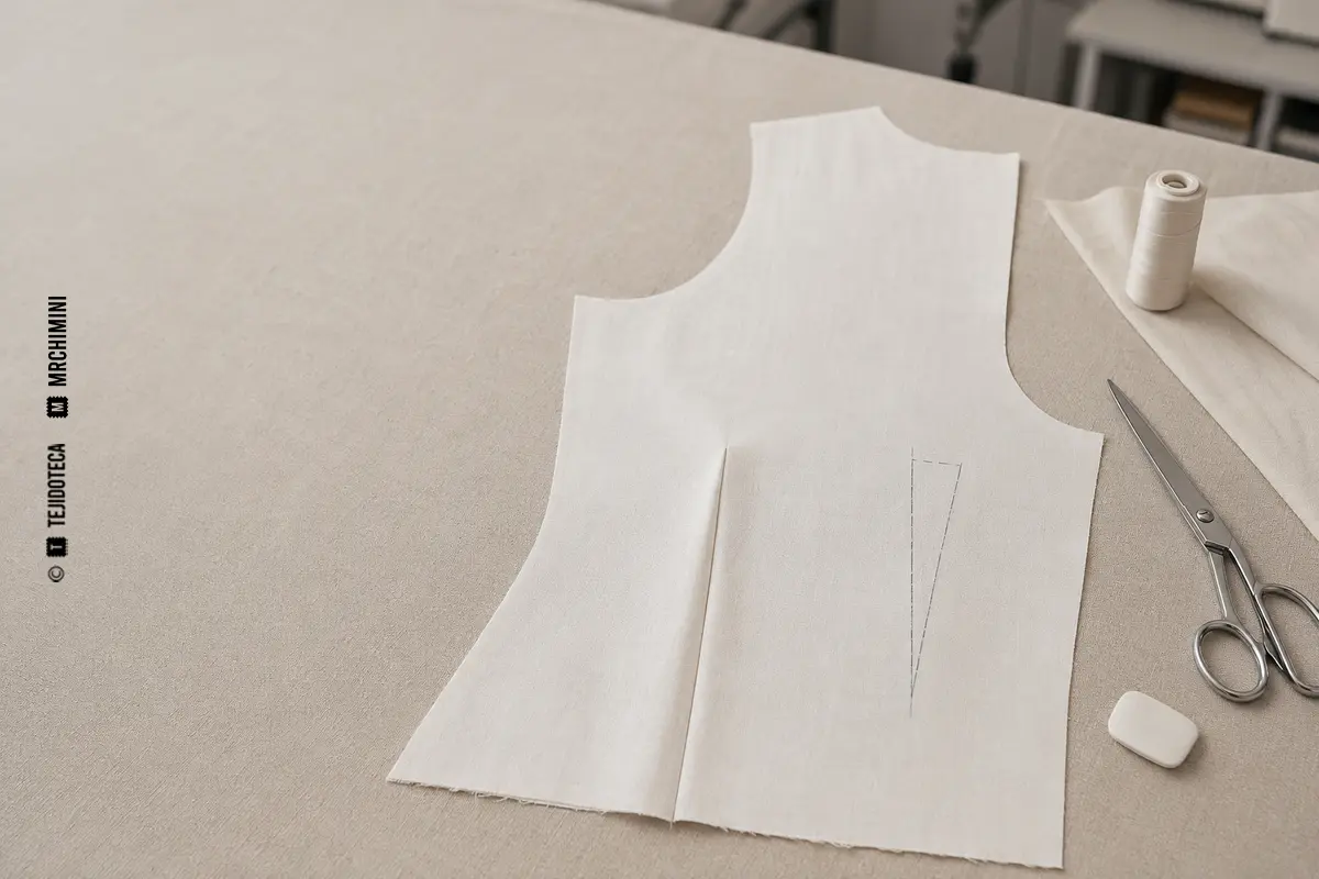 Representación técnica de pinza en confección textil.