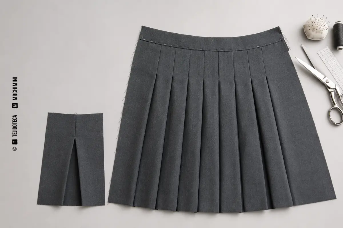 Representación técnica de pliegue en confección textil.