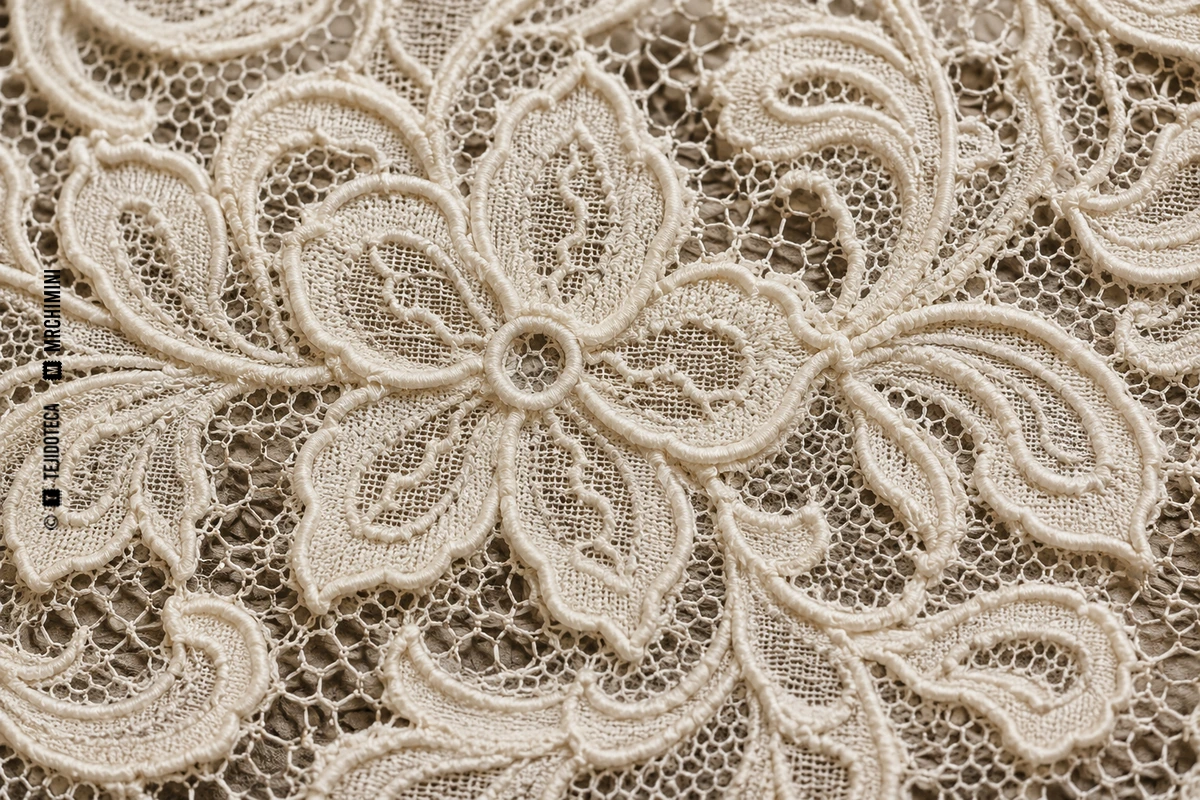 ENCAJE ALENÇON: detalle macro del tejido.