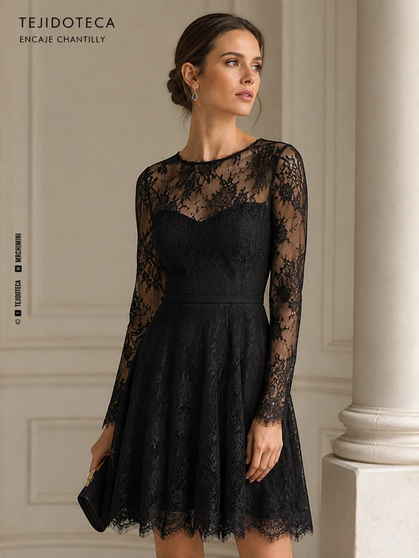 ENCAJE CHANTILLY: ejemplo de aplicación en moda o producto textil.