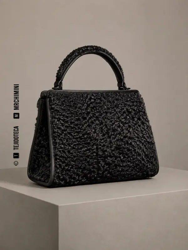 Bolso estructurado realizado con tejido astracán negro.