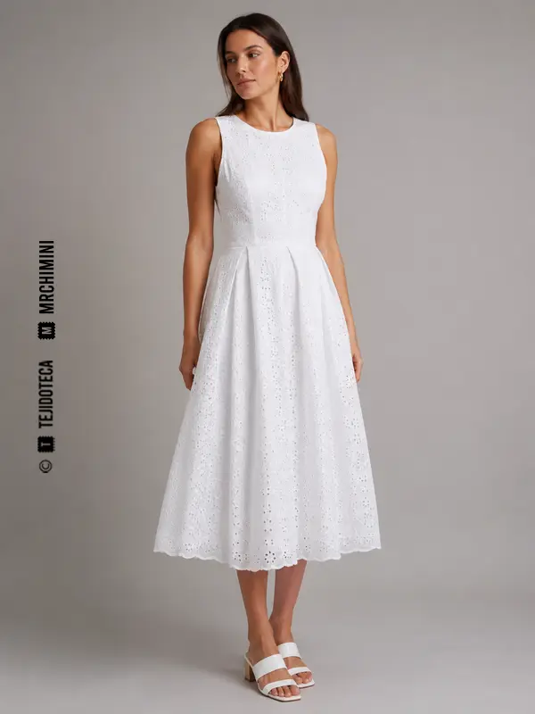 Vestido blanco de verano realizado con bordado inglés.