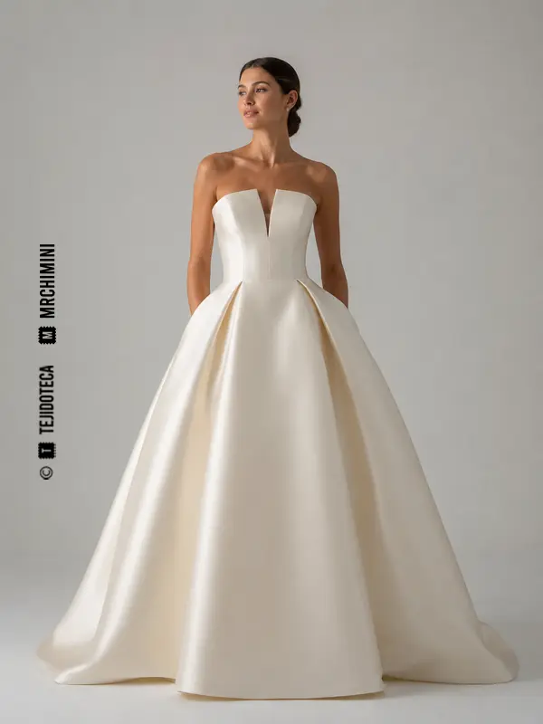 Vestido de novia estructurado confeccionado con raso duquesa marfil.