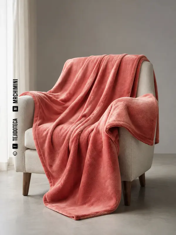 Manta rosa de coralina colocada sobre un sillón.