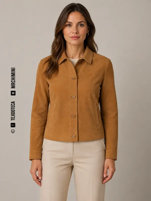 Chaqueta de mujer confeccionada en ante natural color camel