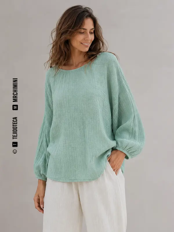 Blusa holgada de Bámbula en verde agua #86B7AD