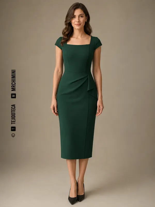 Vestido estructurado de Bengalina en verde botella #244D3B