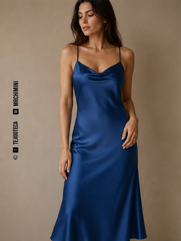 Vestido lencero de Charmeuse en azul zafiro #205A8A