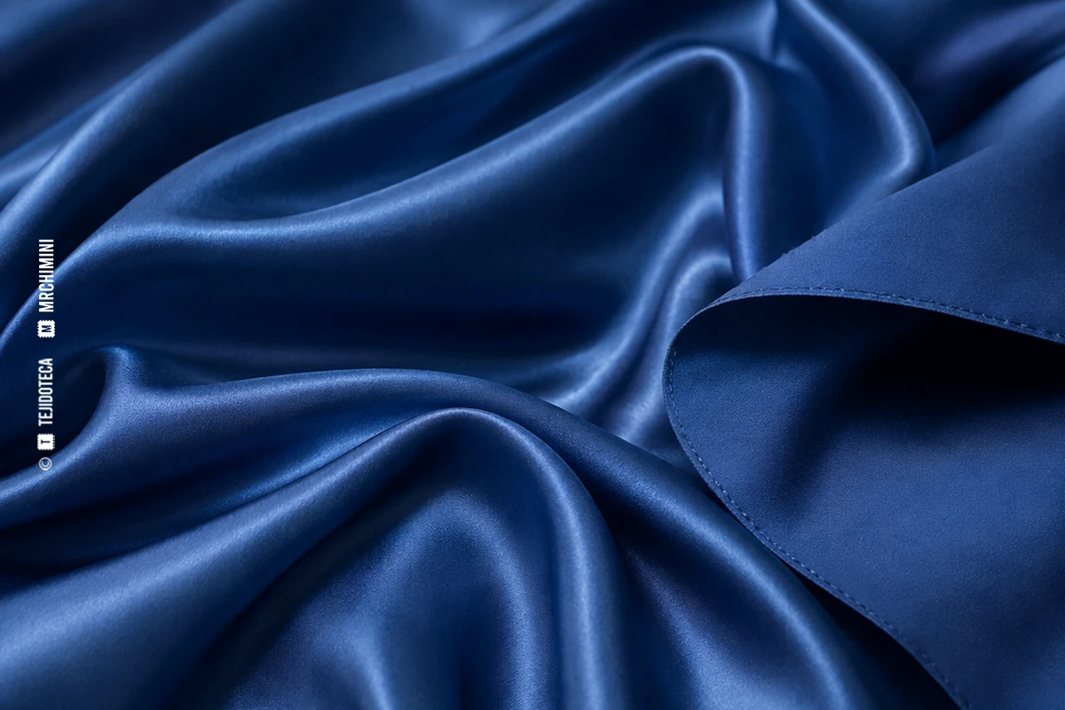 Macrofotografía de tejido charmeuse en azul zafiro #205A8A – TEJIDOTECA Macrofotografía de tejido charmeuse en azul zafiro #205A8A