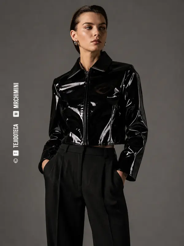 Chaqueta confeccionada en cuero charol