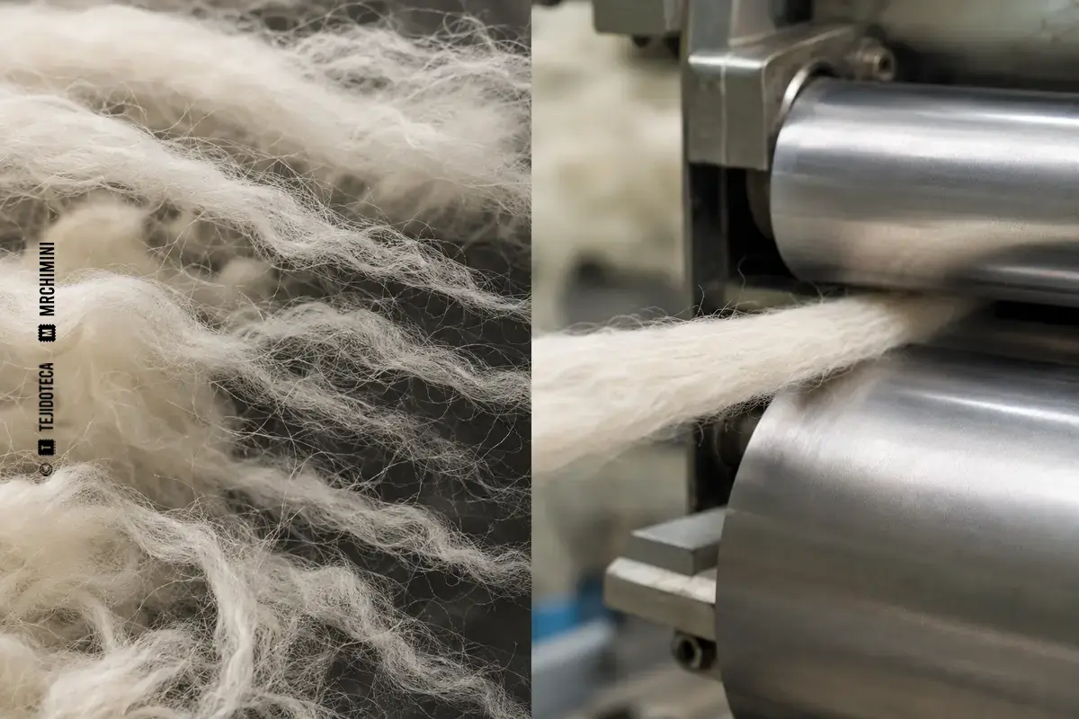 Representación técnica de cohesión de las fibras en el ámbito de las fibras textiles.