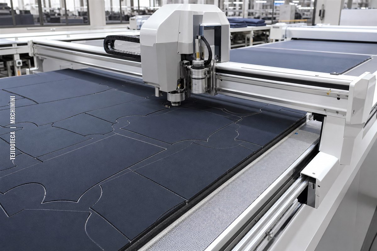 Sistema automático de corte de tejido realizando piezas de prendas