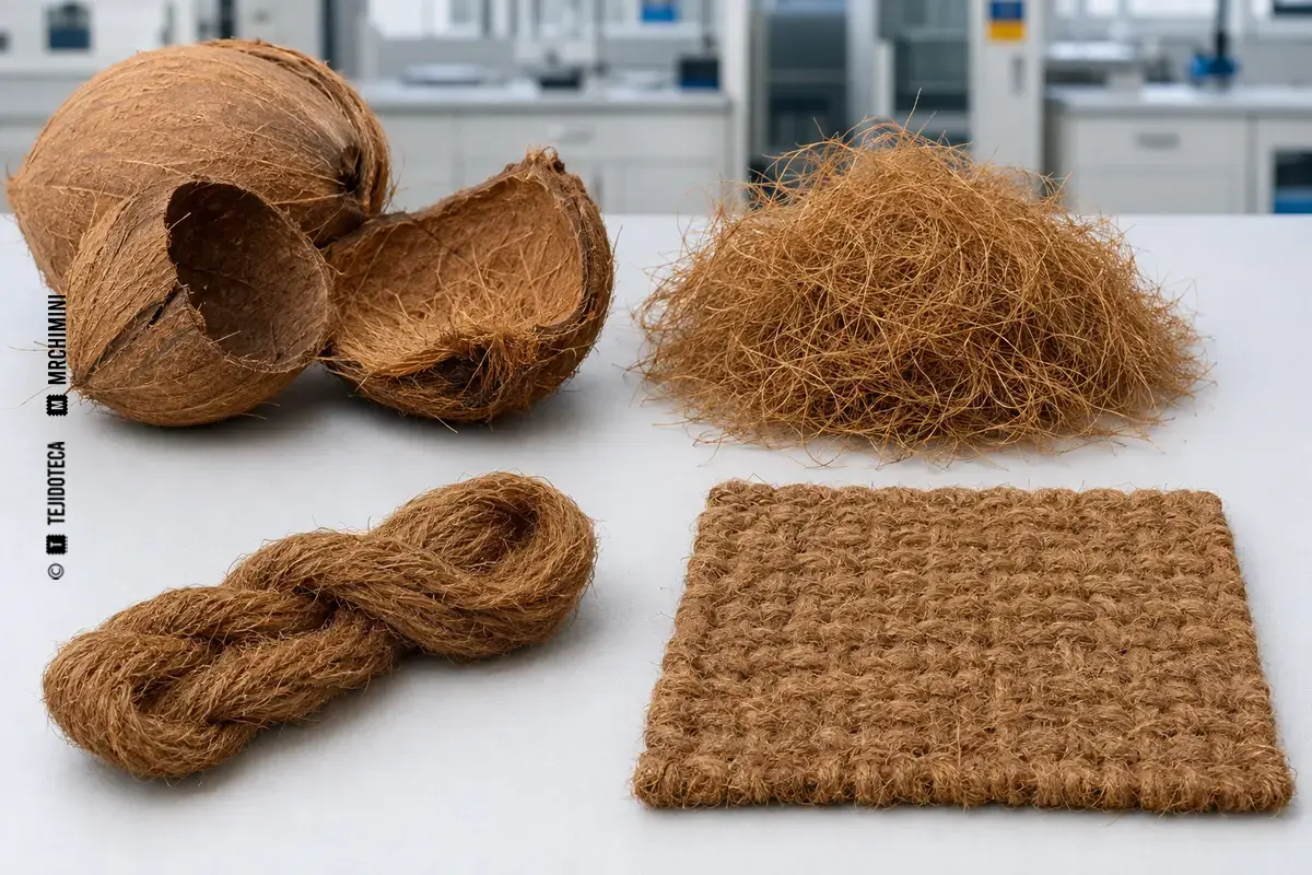Representación técnica de fibra de coco en el ámbito de las fibras textiles.