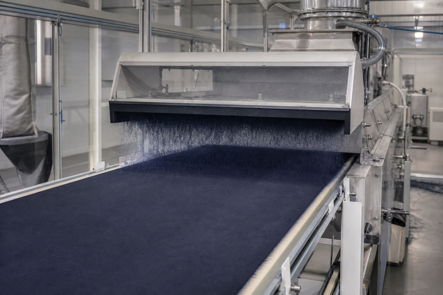 Esquema del proceso de flocado electrostático sobre un soporte textil