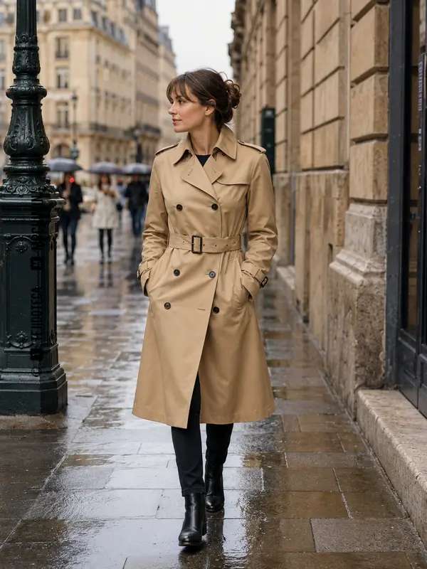 Gabardina llevada en una escena urbana