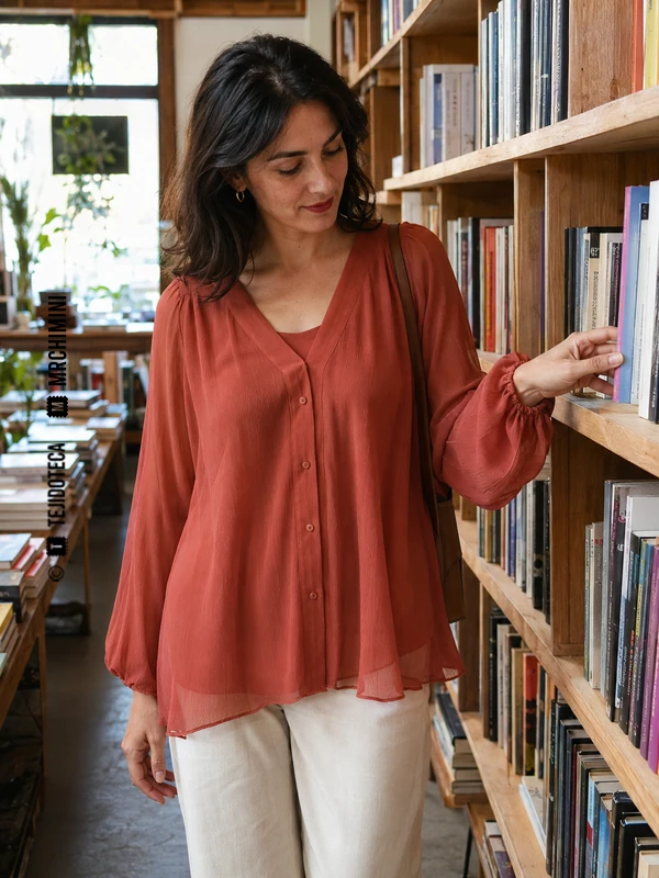 Blusa de Georgette en coral quemado #C85F55