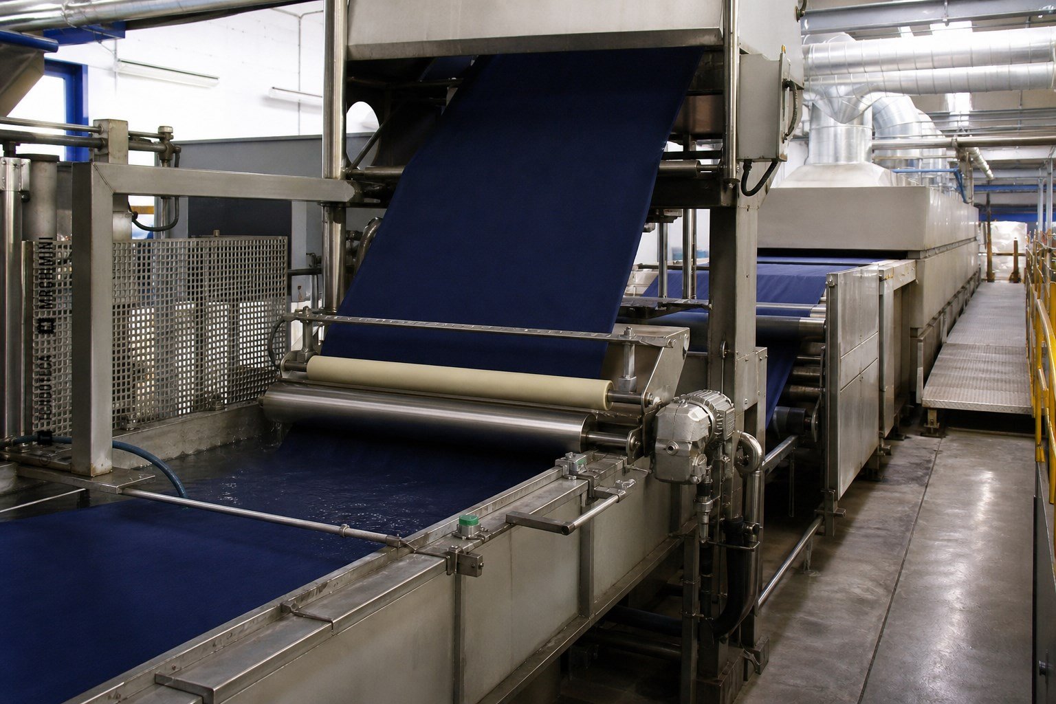 Tejido de protección tratado en una línea industrial de acabado ignífugo