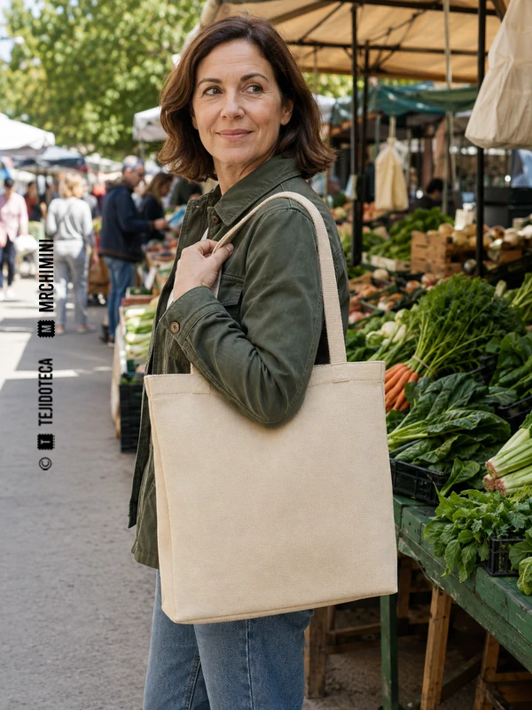 Bolso tote de Loneta en crudo natural #D9C7A5