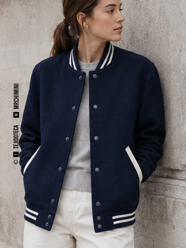 Cazadora varsity de Melton en azul marino #172A42