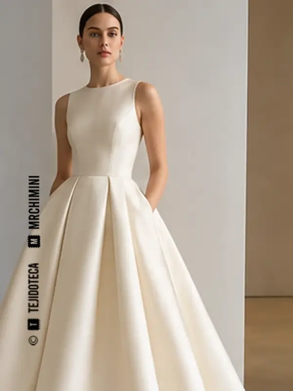Vestido de novia de Mikado en marfil perla #E9E0D2