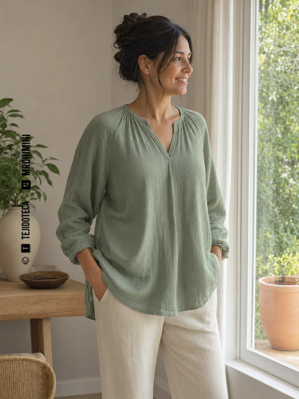 Blusa de Muselina en verde salvia #9FAF91