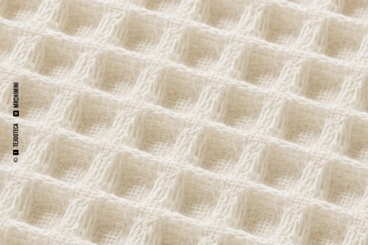 Macrofotografía de tejido nido de abeja en blanco roto #F0ECE2
