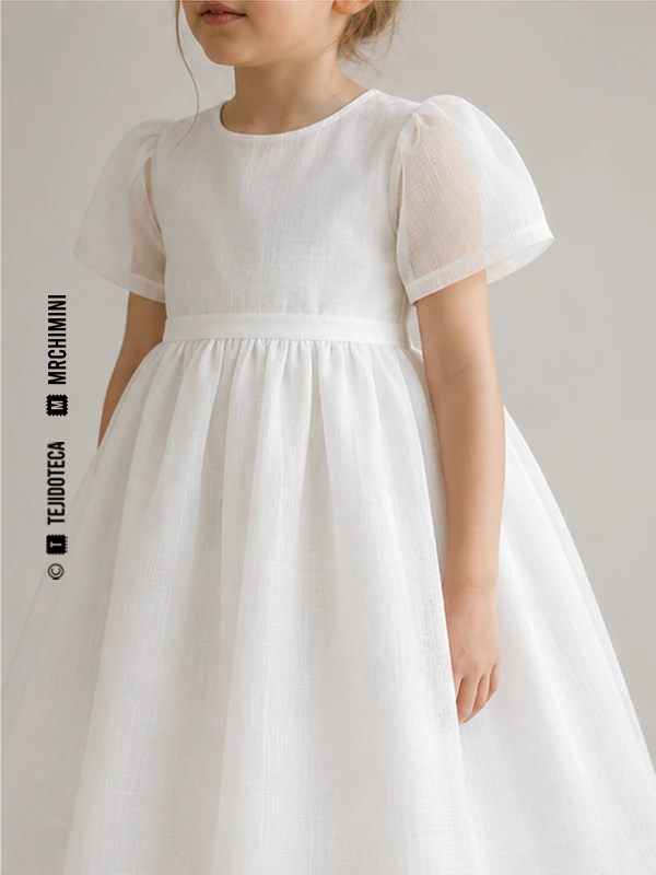 Vestido infantil de ceremonia de Organdí en blanco óptico #F7F7F2
