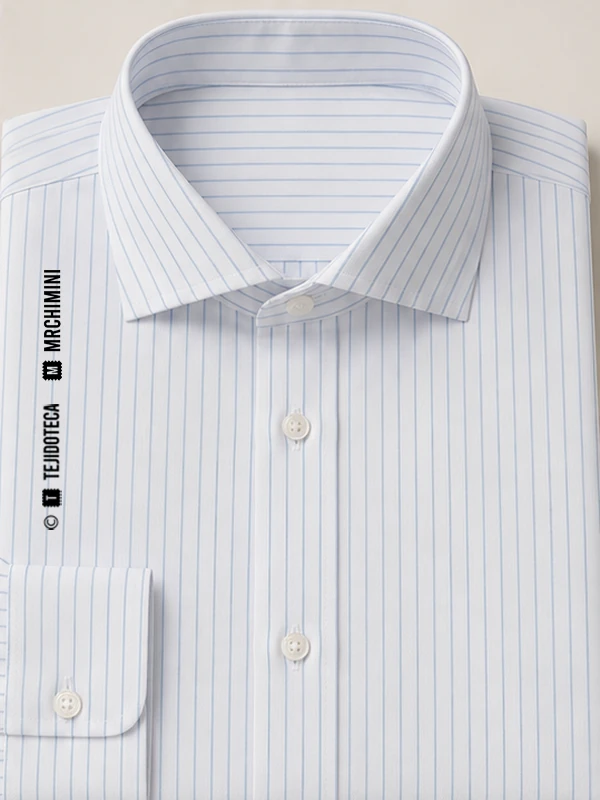 Camisa clásica de Percal en blanco con raya azul cielo #7CA7C2