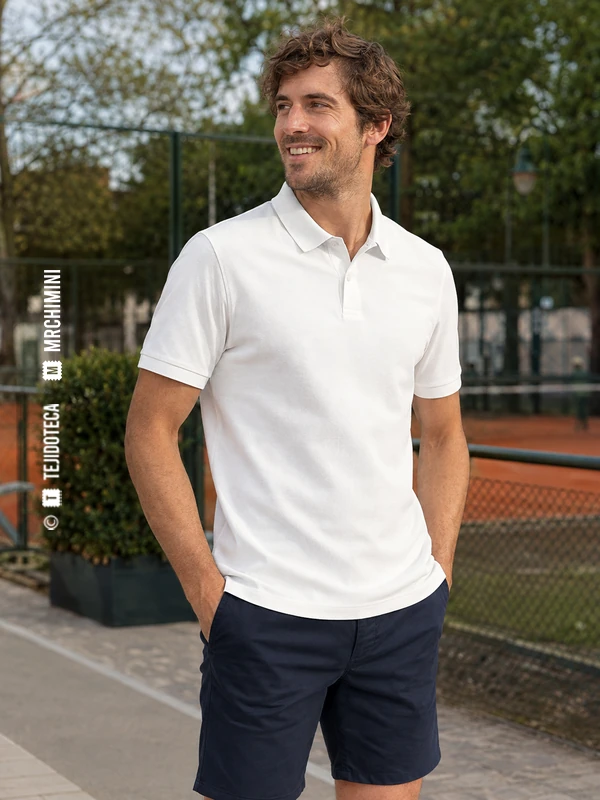 Polo de Piqué en blanco óptico #F4F4F0