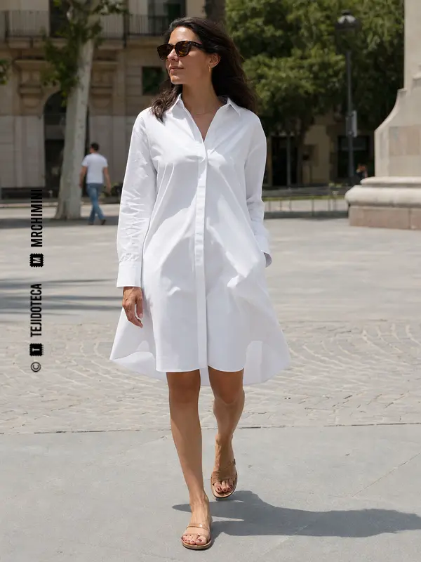 Vestido camisero blanco confeccionado en popelín