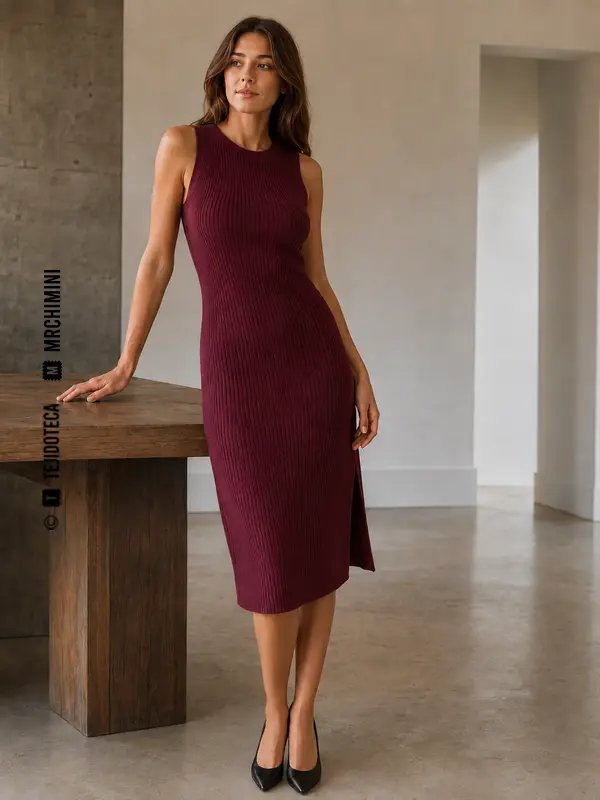Vestido de punto de Punto canalé en burdeos oscuro #6C2438
