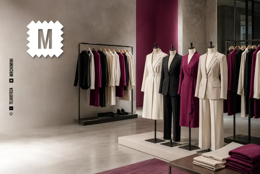 Colección de prêt-à-porter MRCHIMINI presentada en un showroom