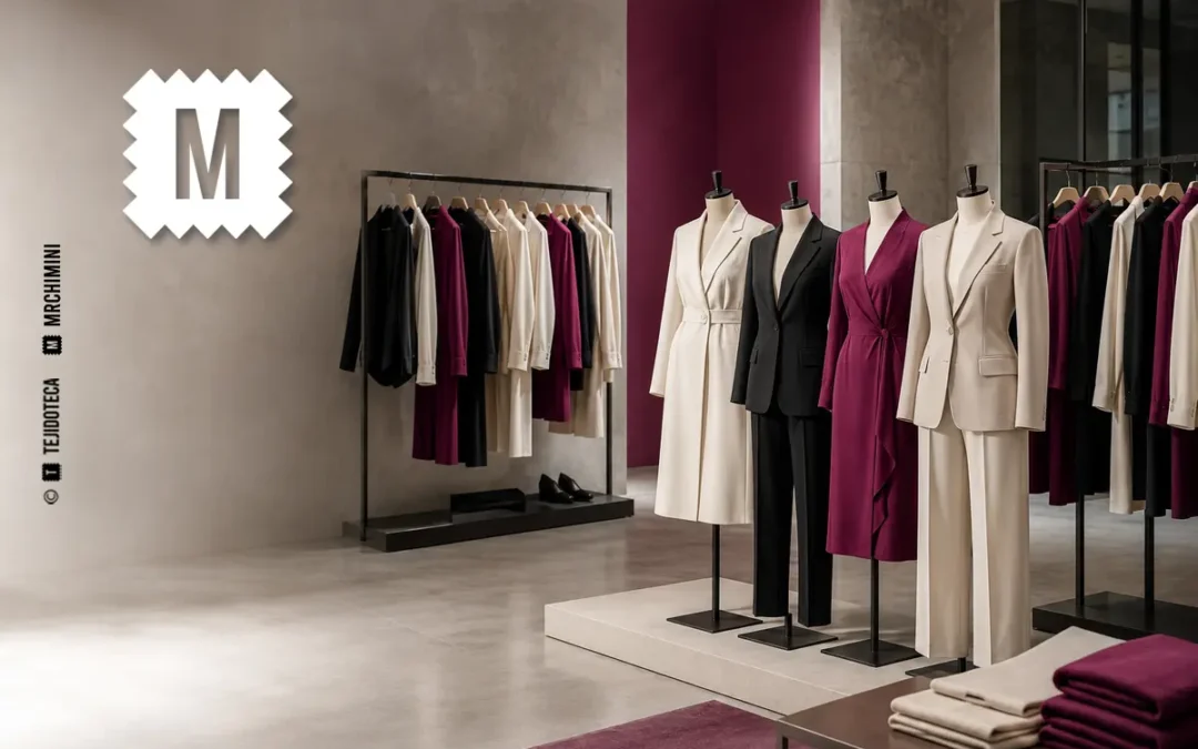 Colección de prêt-à-porter MRCHIMINI presentada en un showroom