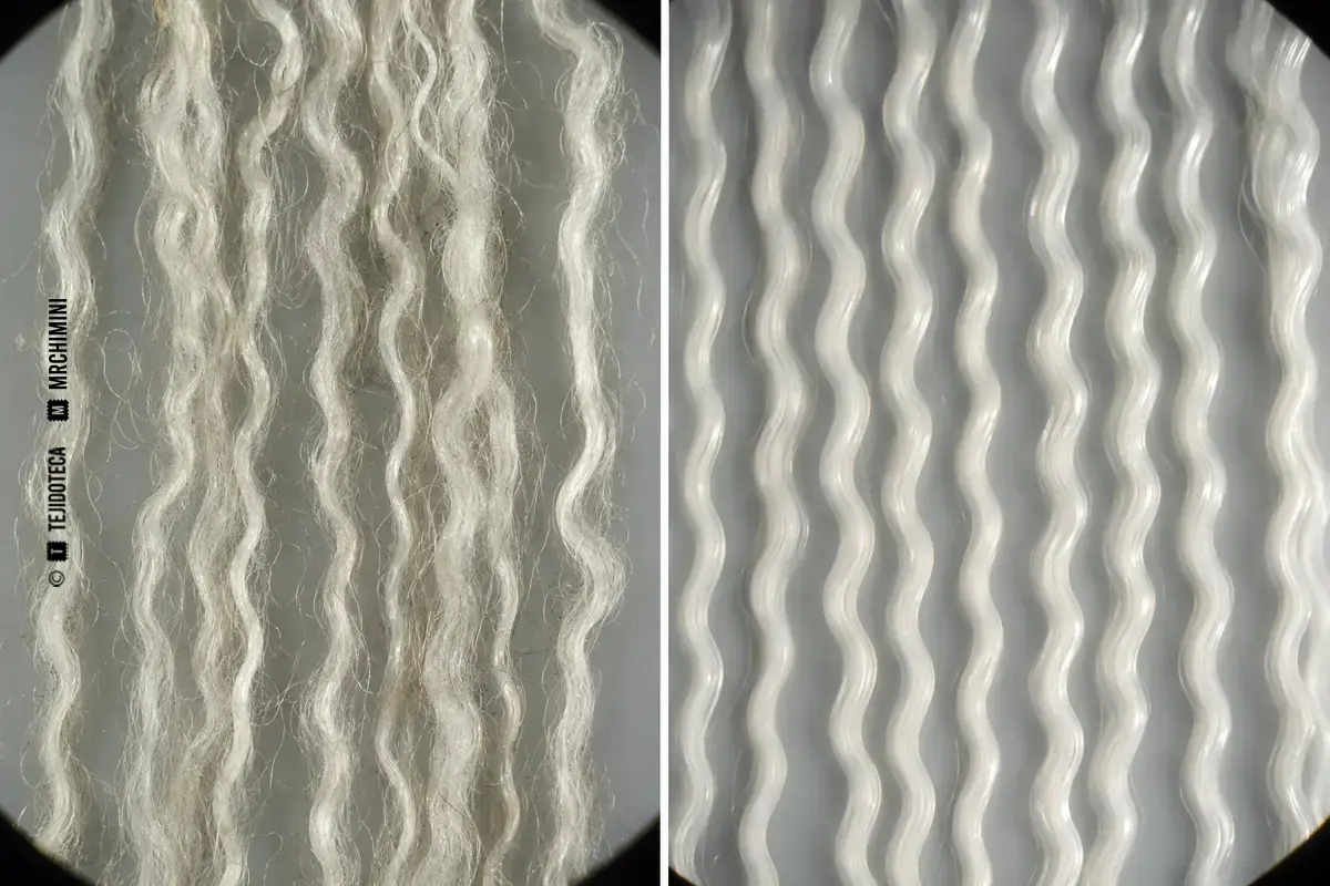 Representación técnica de rizado de la fibra en el ámbito de las fibras textiles.