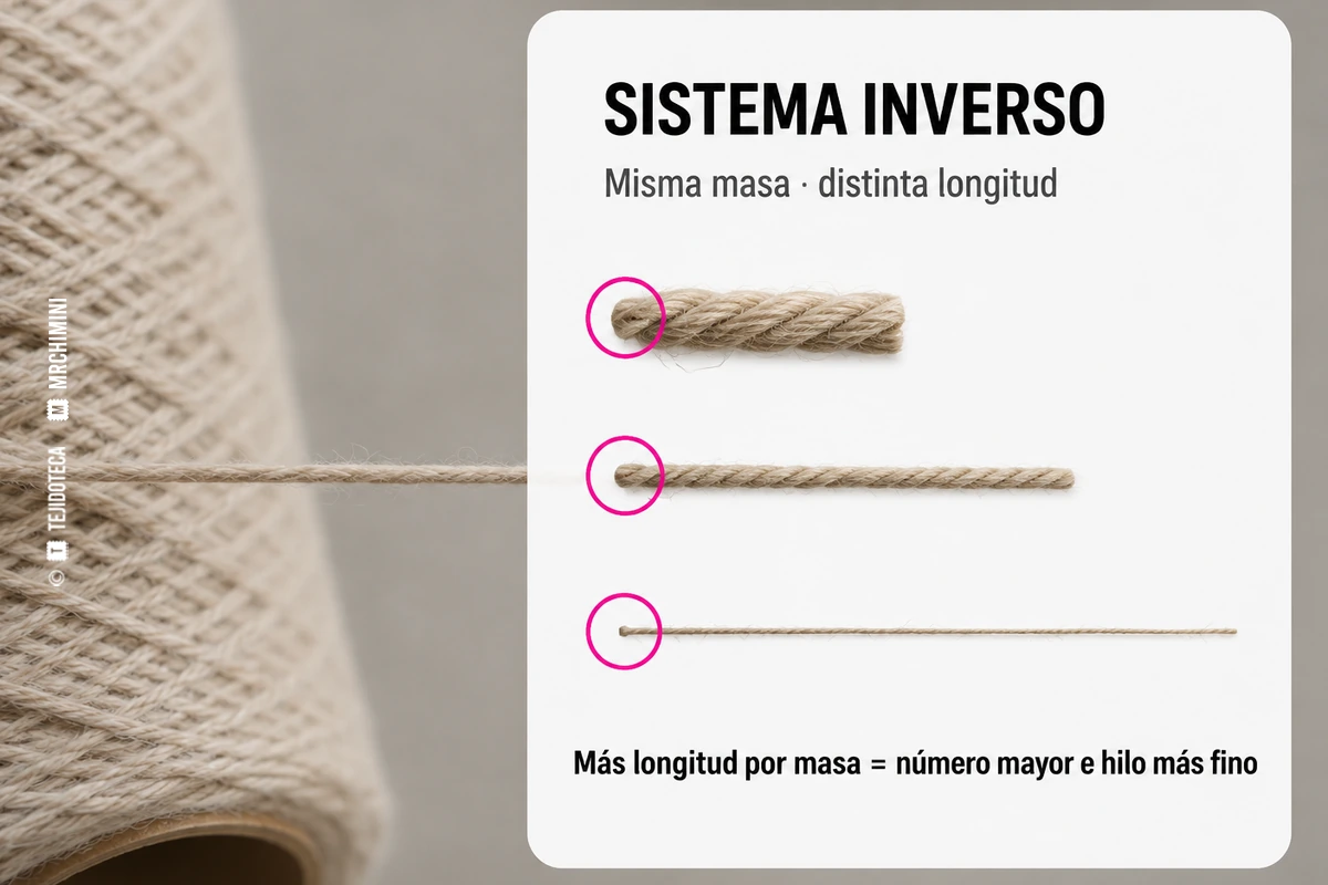 SISTEMA INVERSO DE NUMERACIÓN – TEJIDOTECA Esquema de sistema inverso: masa fija y longitudes diferentes de hilo.