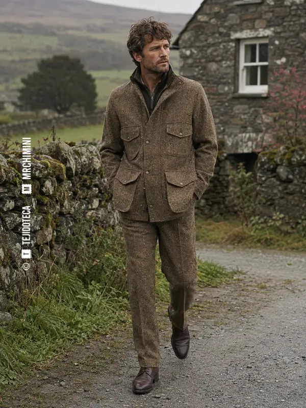 Conjunto de tweed llevado en una escena exterior