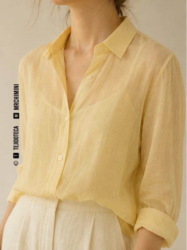 Blusa de verano de Voile en amarillo mantequilla #E9D48A