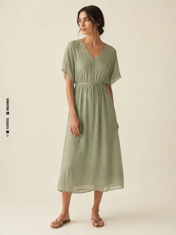 Vestido verde salvia confeccionado con tejido yoryu