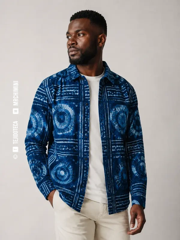 Hombre con sobrecamisa contemporánea de adire índigo