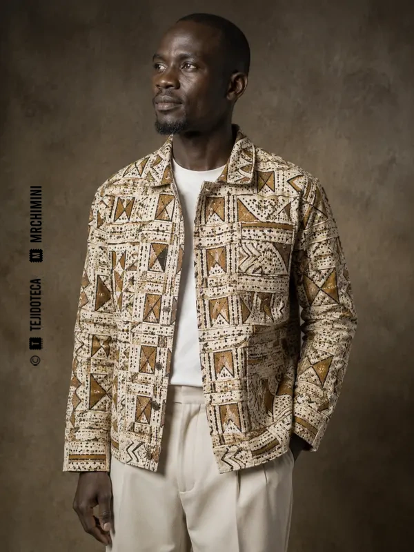 Hombre con chaqueta contemporánea de bògòlanfini