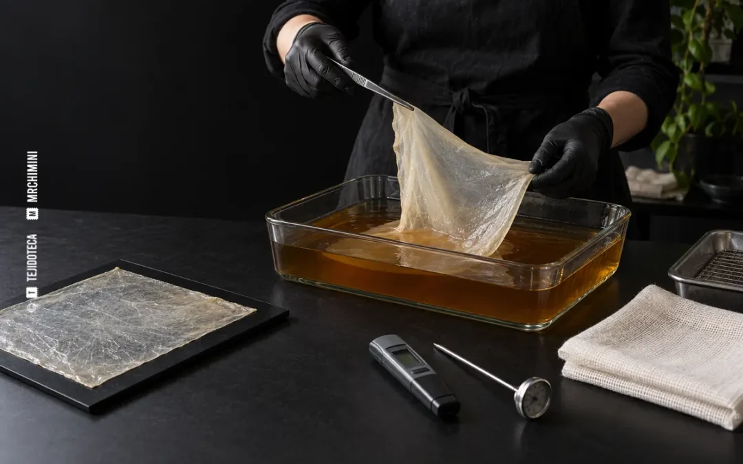 Biopelícula de celulosa bacteriana cultivada en una bandeja abierta — TEJIDOTECA
