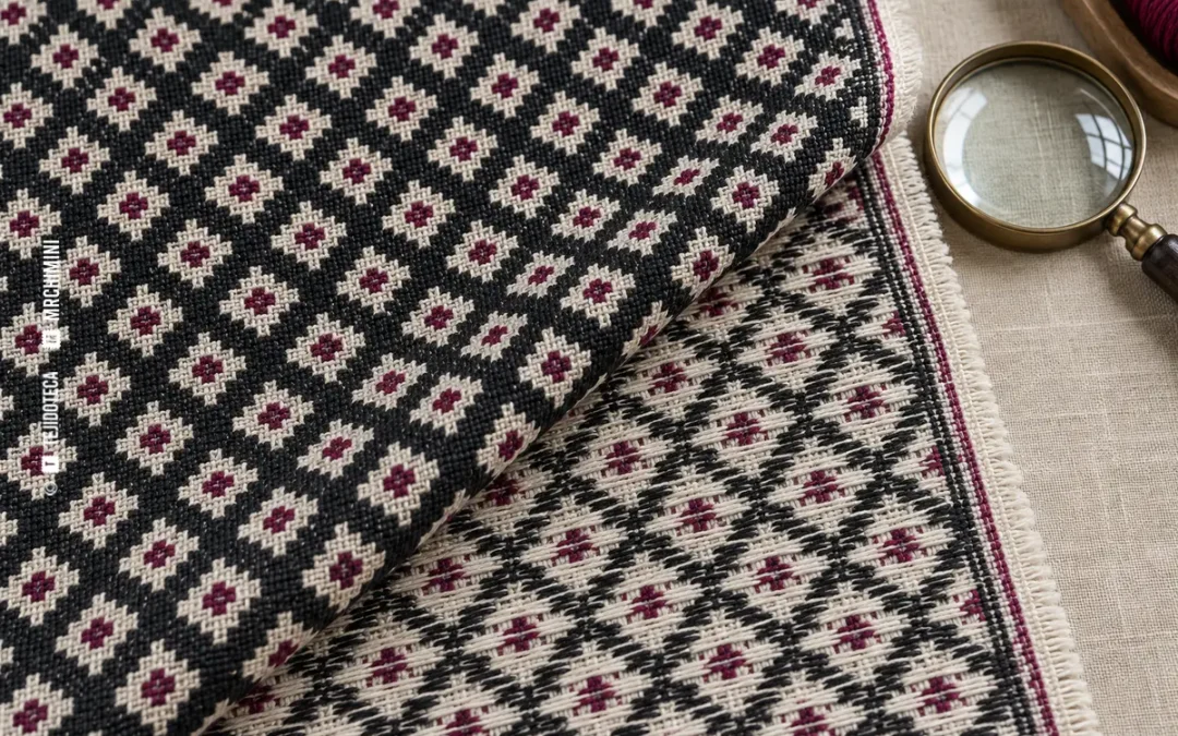 Tejido jacquard plegado que muestra simultáneamente la cara y el revés — TEJIDOTECA