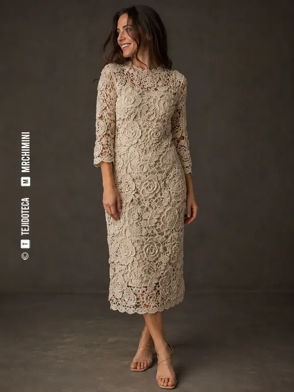 Vestido de encaje irlandés de ganchillo color crudo