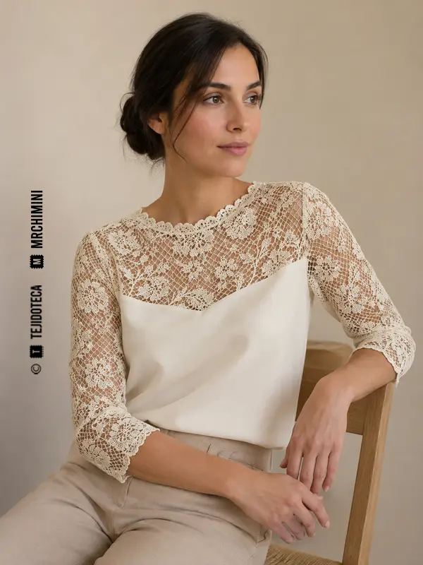 Blusa con encaje Valenciennes color crudo