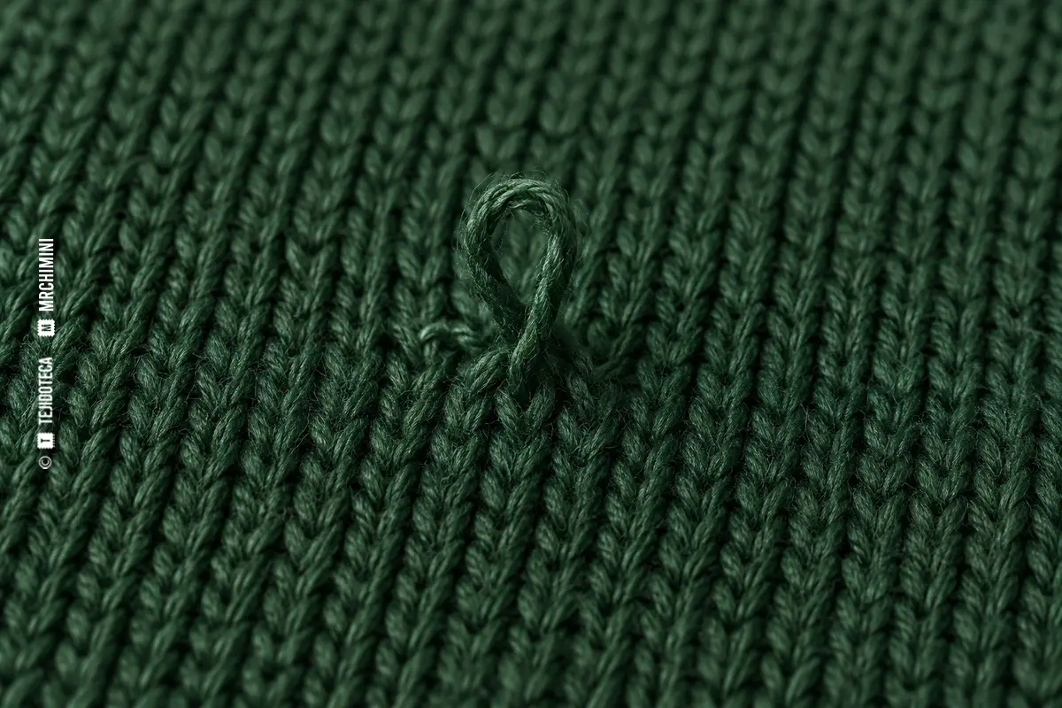 bucle único extraído de un tejido de punto verde