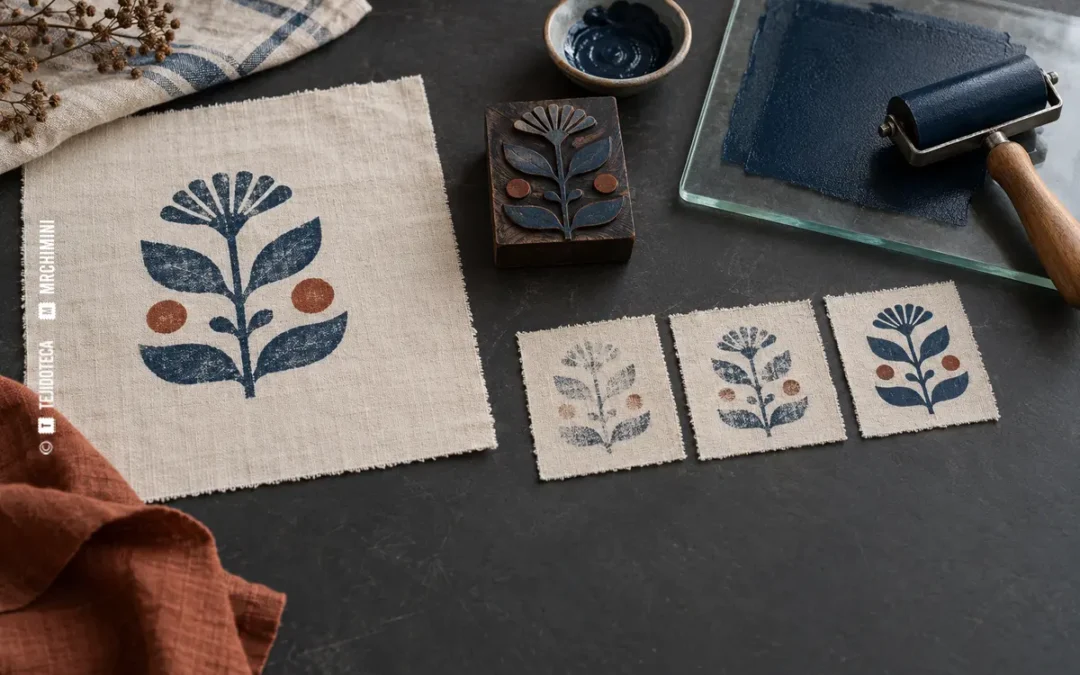 Estampación textil con bloque, rodillo y pruebas de carga de tinta — TEJIDOTECA