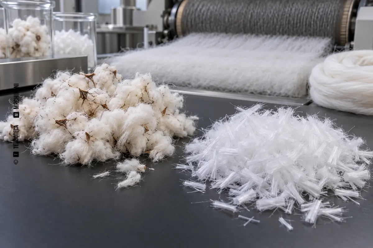 Mechones de fibras textiles cortas y uniformes preparados para cardado e hilatura, sin marcas ni texto